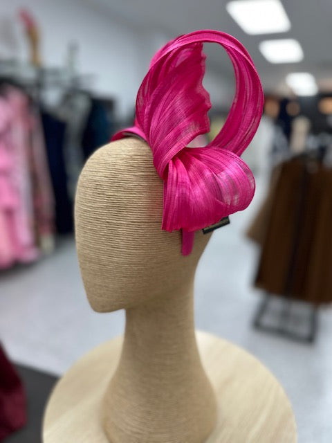 Hot Pink Silk Abaca Fascinator with Sculptural Bow
