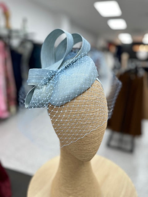 Light blue Racing Pillbox with Face Veil