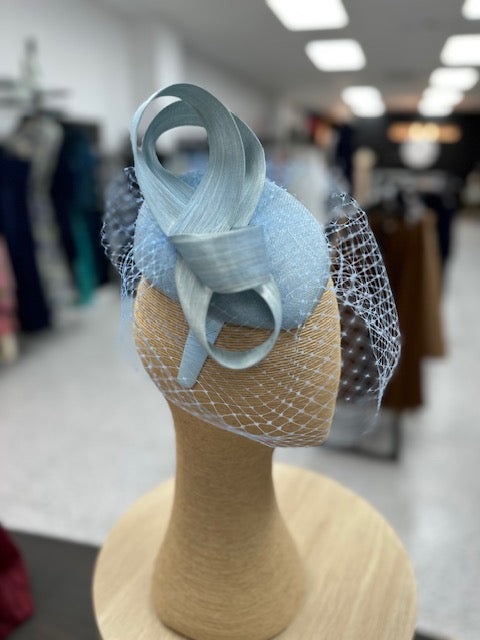Light blue Racing Pillbox with Face Veil