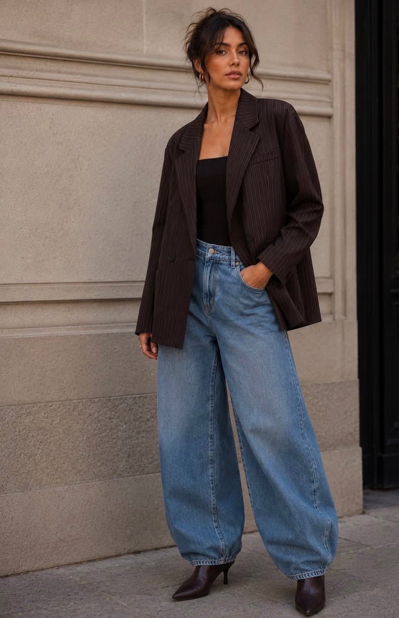 Pinstripe Lined Blazer - Chocolate