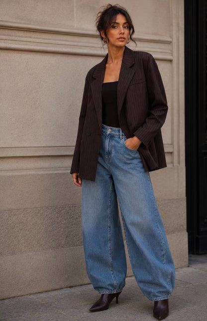 Pinstripe Lined Blazer - Chocolate