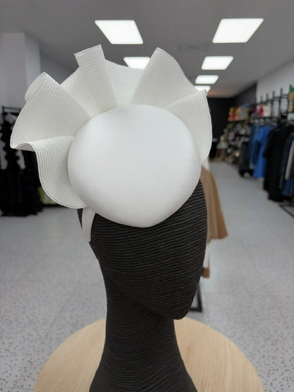 White Faux Leather Fascinator with Sculptural Trim