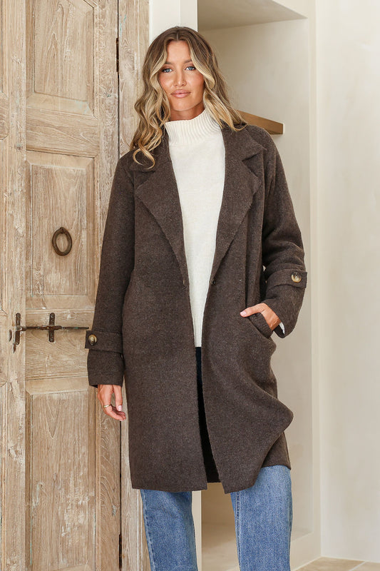 Button Cuff Coatigan - Chocolate