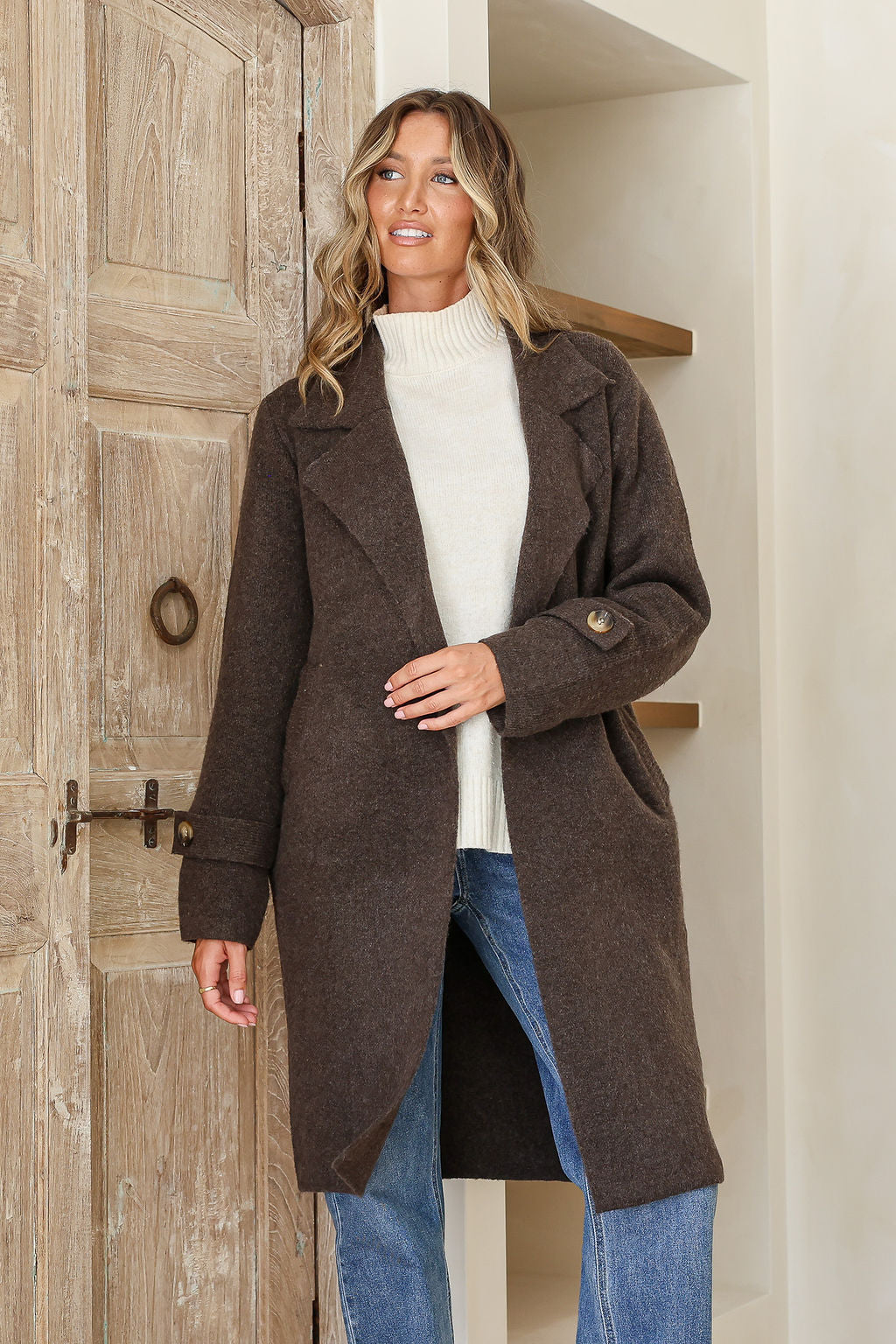 Button Cuff Coatigan - Chocolate