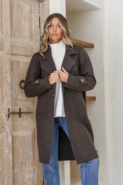 Button Cuff Coatigan - Chocolate