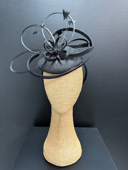 Max Alexander Black Fascinator with Feathers