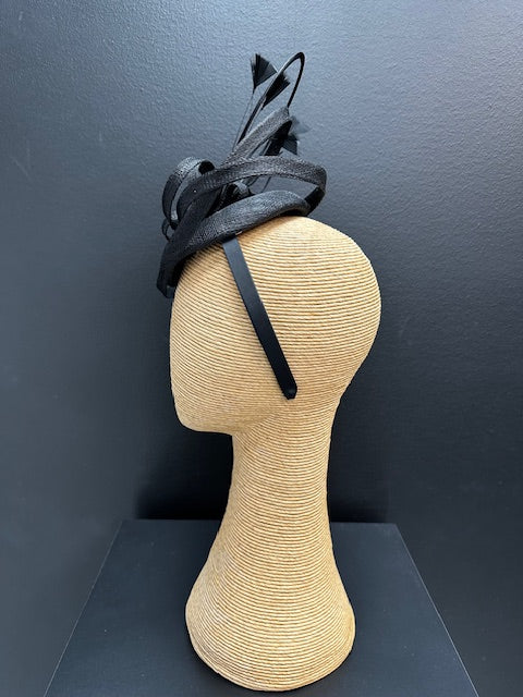 Max Alexander Black Fascinator with Feathers