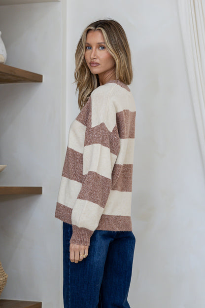 Charli Colour Block Knit - Nutmeg/Cream