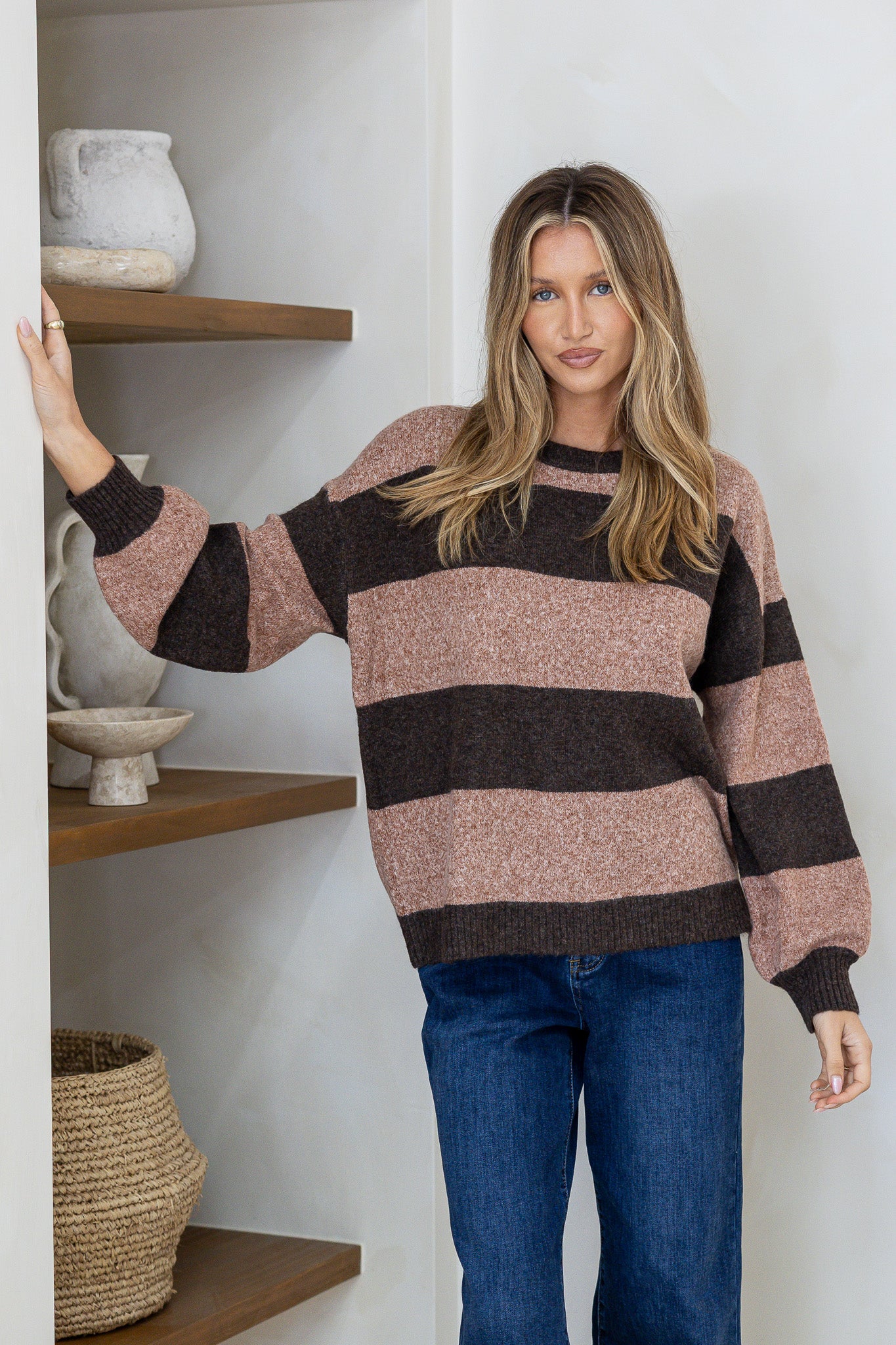 Charli Colour Block Knit - Chocolate/Nutmeg