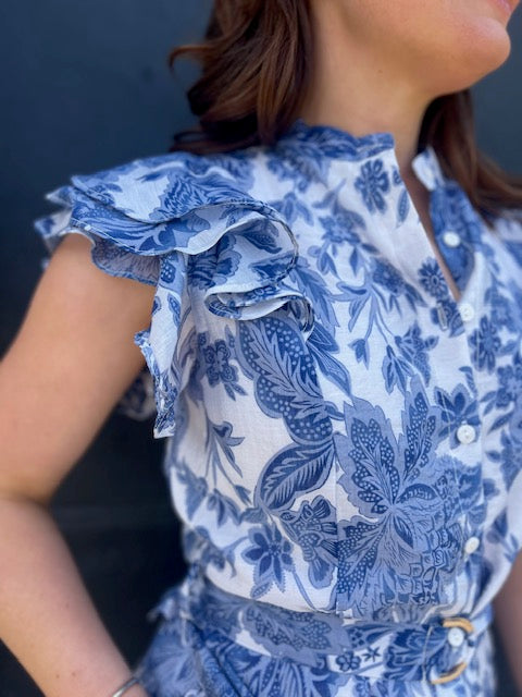 Carrie Floral Midi Dress - Blue/White