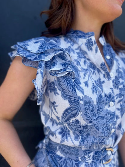 Carrie Floral Midi Dress - Blue/White