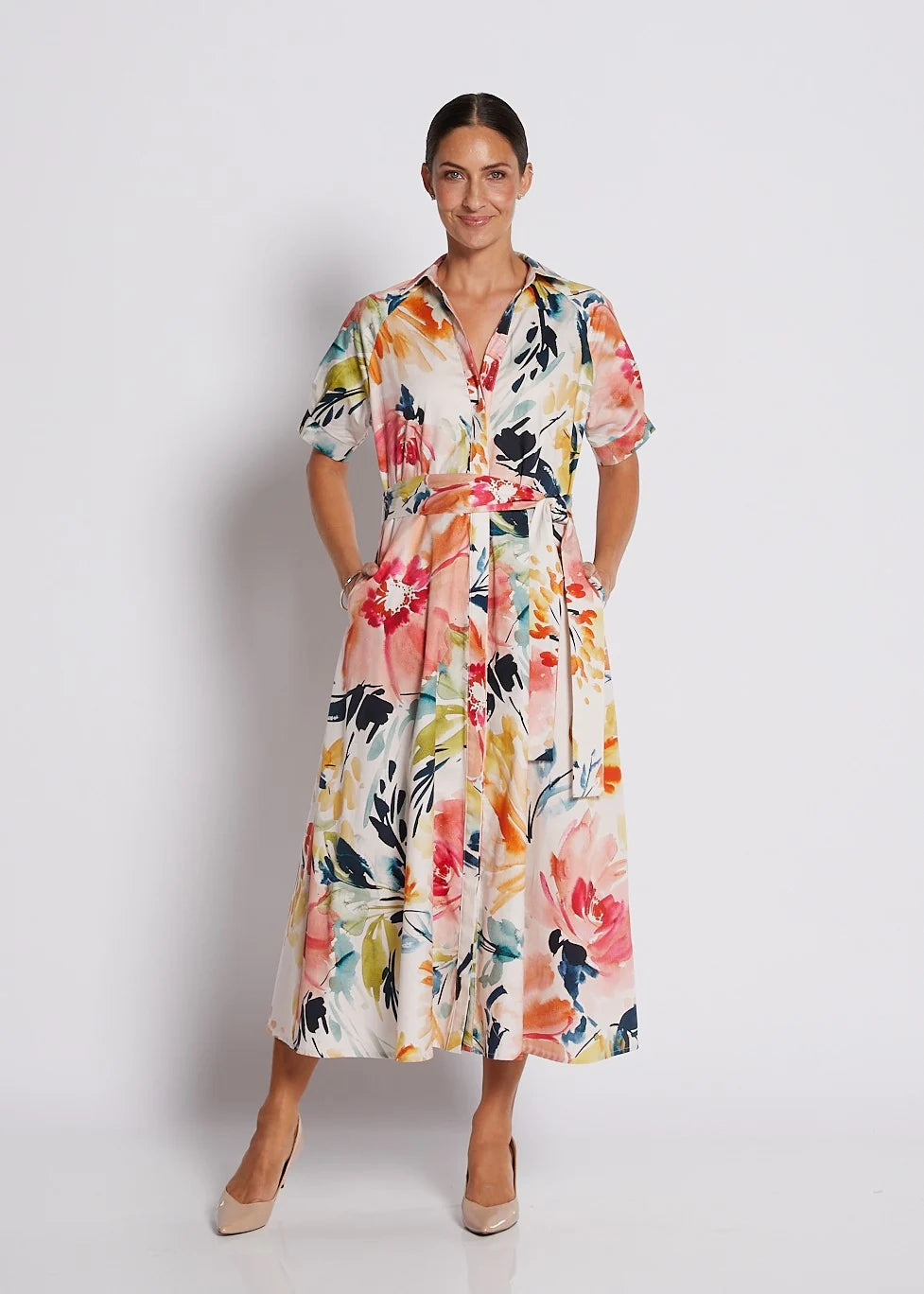 Philosophy Jannie Cotton Printed Midi Shirt Dress