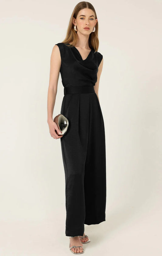 Sacha Drake Luxe Pleated Satin Trouser - Black
