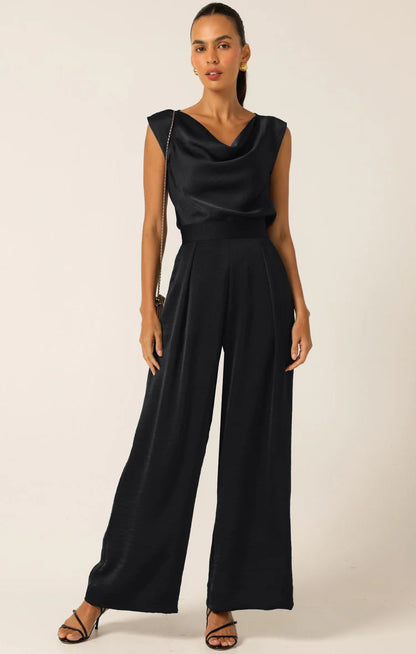 Sacha Drake Luxe Pleated Satin Trouser - Black