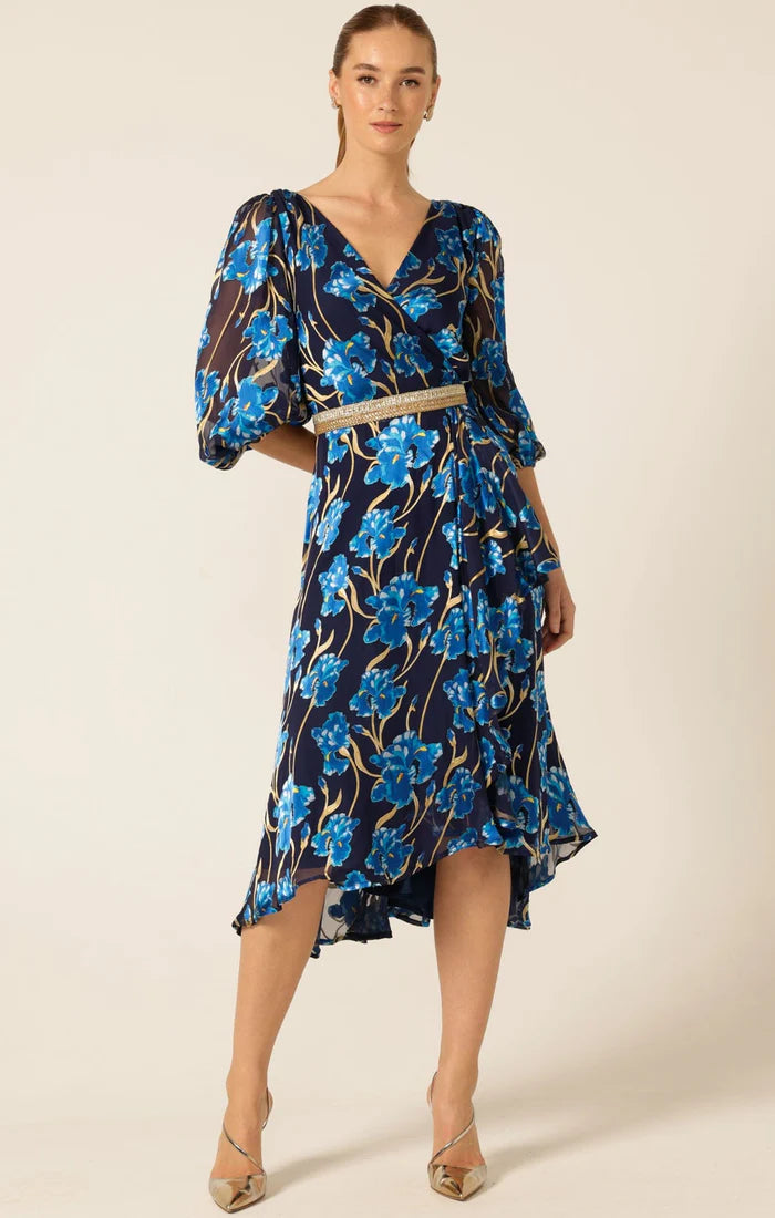Sacha Drake Linnee Wrap Midi Dress - Blue Iris