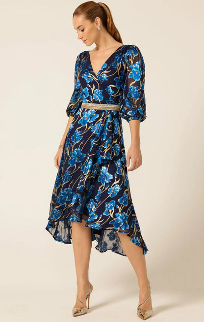 Sacha Drake Linnee Wrap Midi Dress - Blue Iris