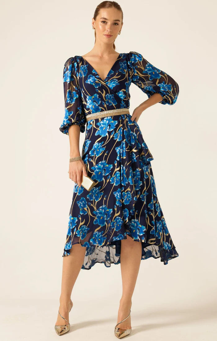 Sacha Drake Linnee Wrap Midi Dress - Blue Iris