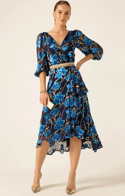 Sacha Drake Linnee Wrap Midi Dress - Blue Iris