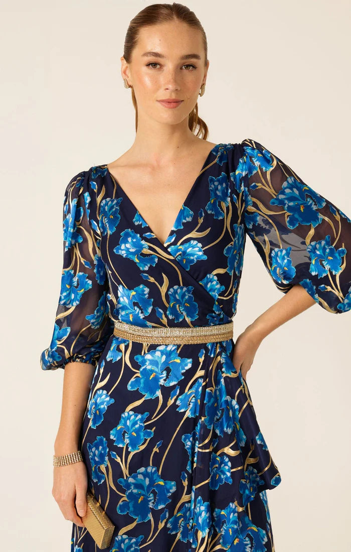 Sacha Drake Linnee Wrap Midi Dress - Blue Iris