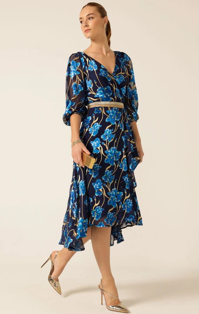 Sacha Drake Linnee Wrap Midi Dress - Blue Iris