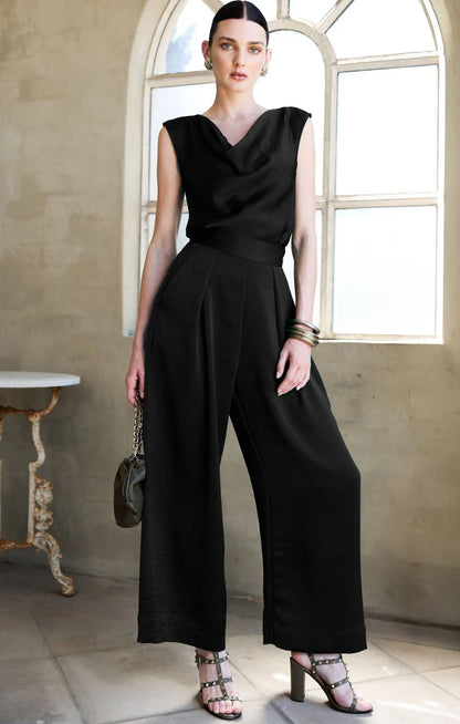 Sacha Drake Luxe Pleated Satin Trouser - Black