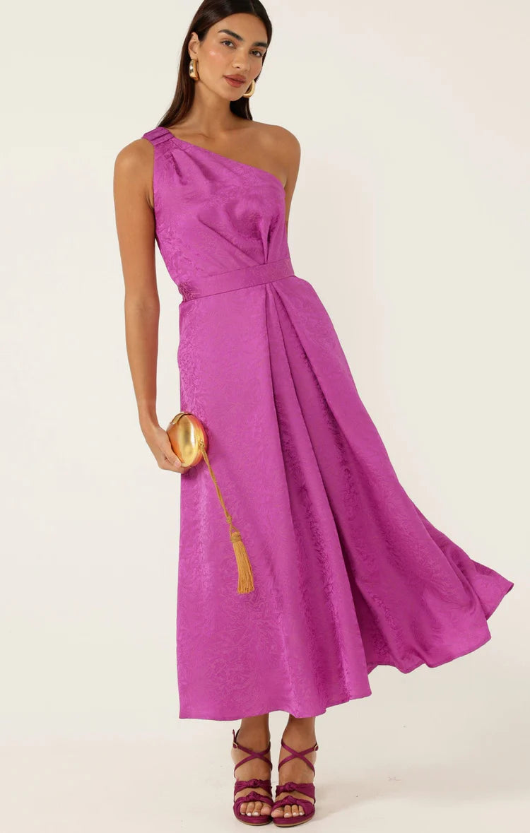 Sacha Drake Orleans One Shoulder Midi Dress in Magenta COMING SOON