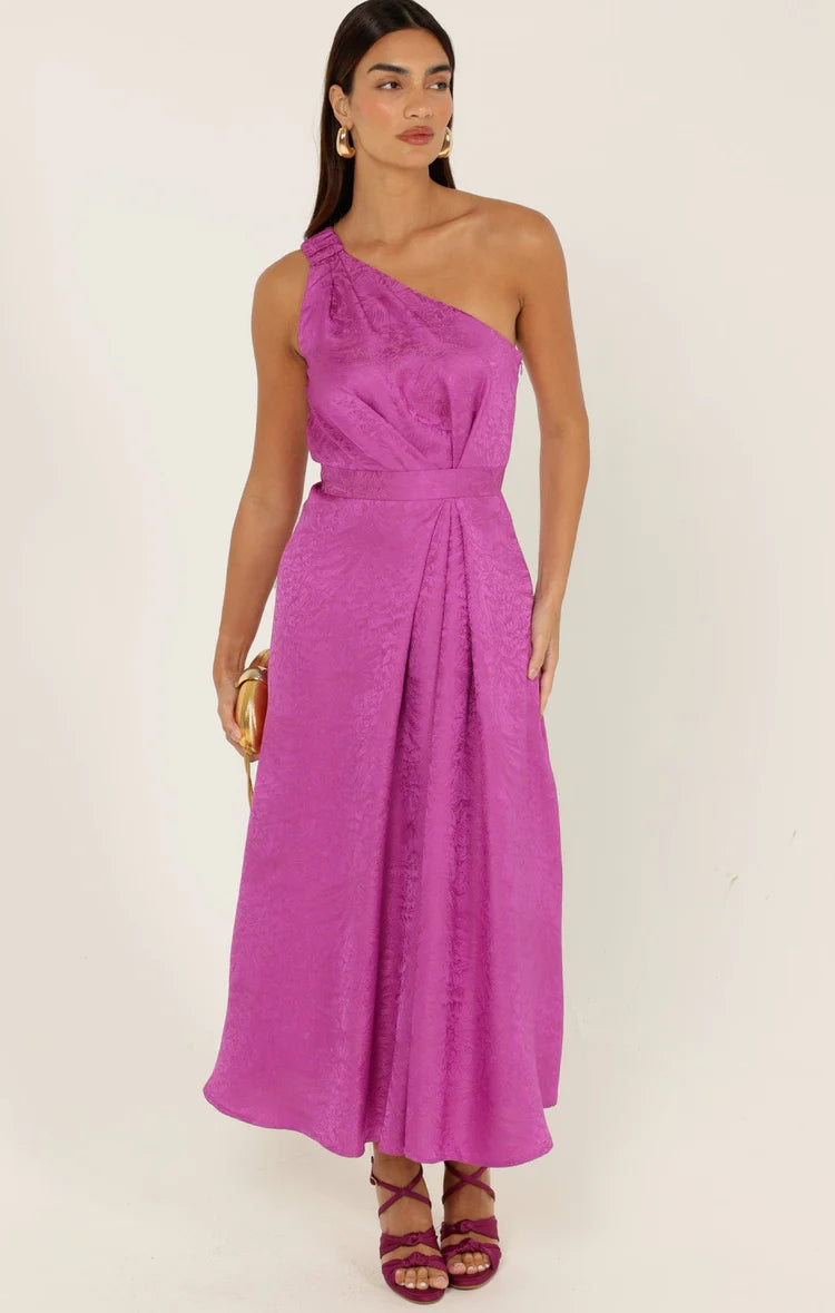 Sacha Drake Orleans One Shoulder Midi Dress in Magenta COMING SOON
