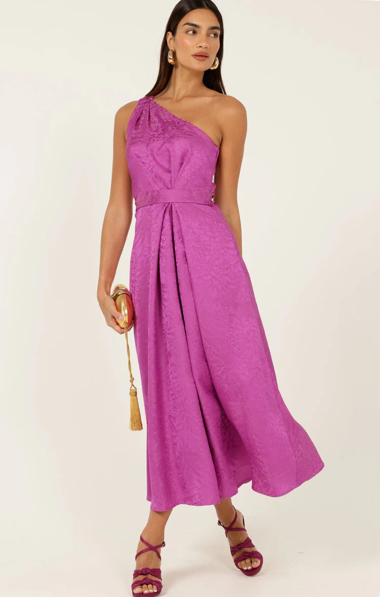 Sacha Drake Orleans One Shoulder Midi Dress in Magenta COMING SOON