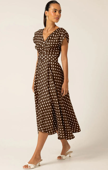 Sacha Drake Dottie Wrap Midi Dress - Choc Cream Spot COMING SOON