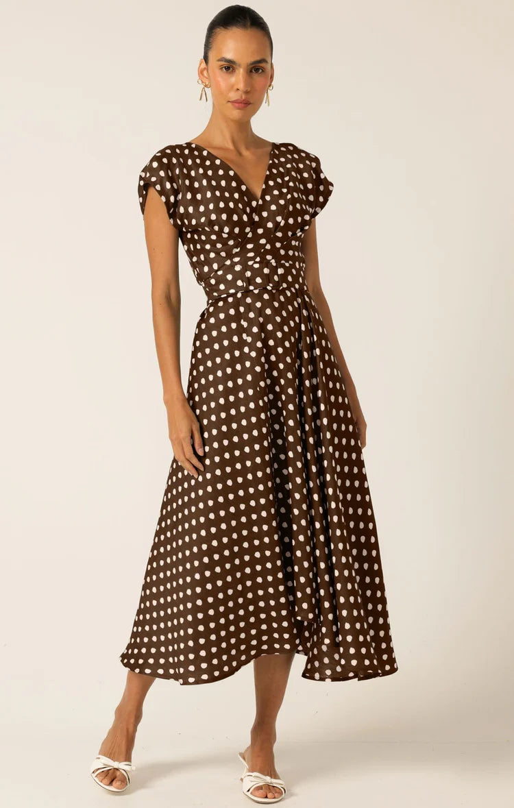 Sacha Drake Dottie Wrap Midi Dress - Choc Cream Spot COMING SOON