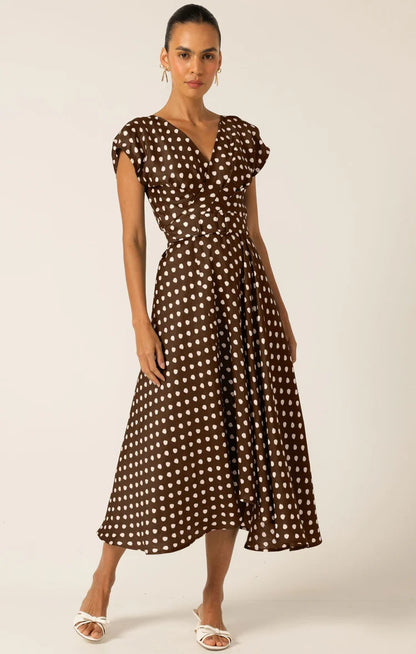 Sacha Drake Dottie Wrap Midi Dress - Choc Cream Spot COMING SOON