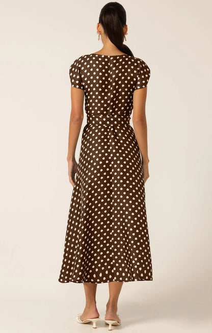 Sacha Drake Dottie Wrap Midi Dress - Choc Cream Spot COMING SOON