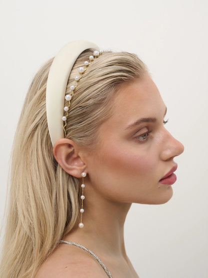 Satin Plain Padded Headband in White