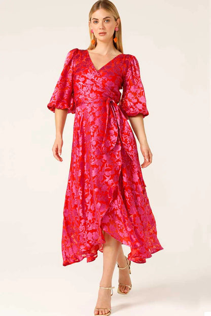 Sacha Drake Lily Fire Wrap Dress - Pink Red Floral