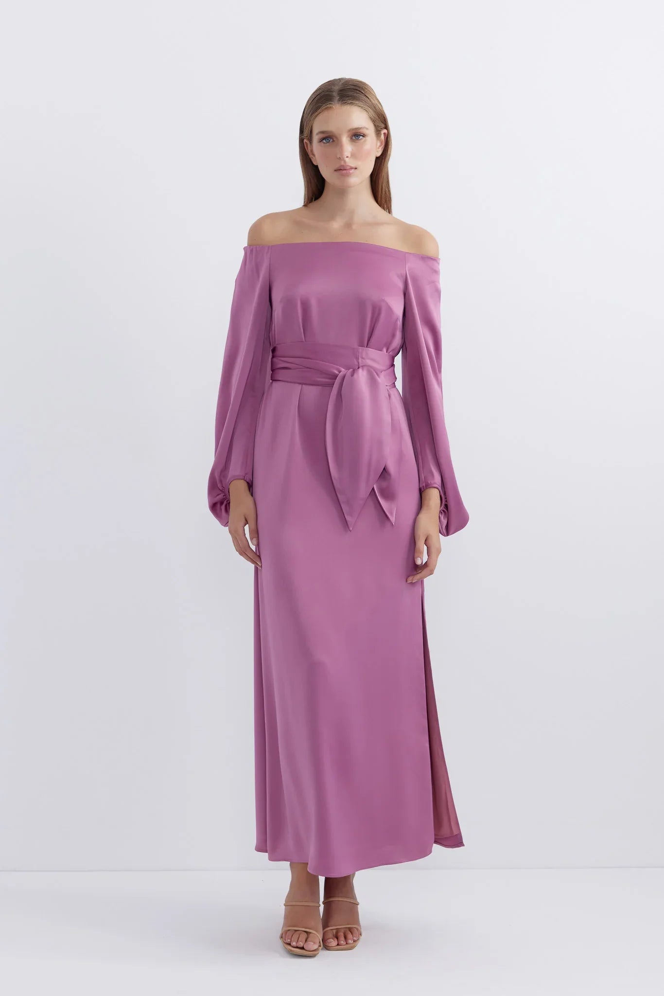 Pasduchas Alight Shoulder Midi Dress in Mulberry