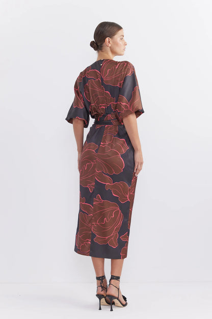 Pasduchas Farah Wrap Midi Dress in Dark Floral