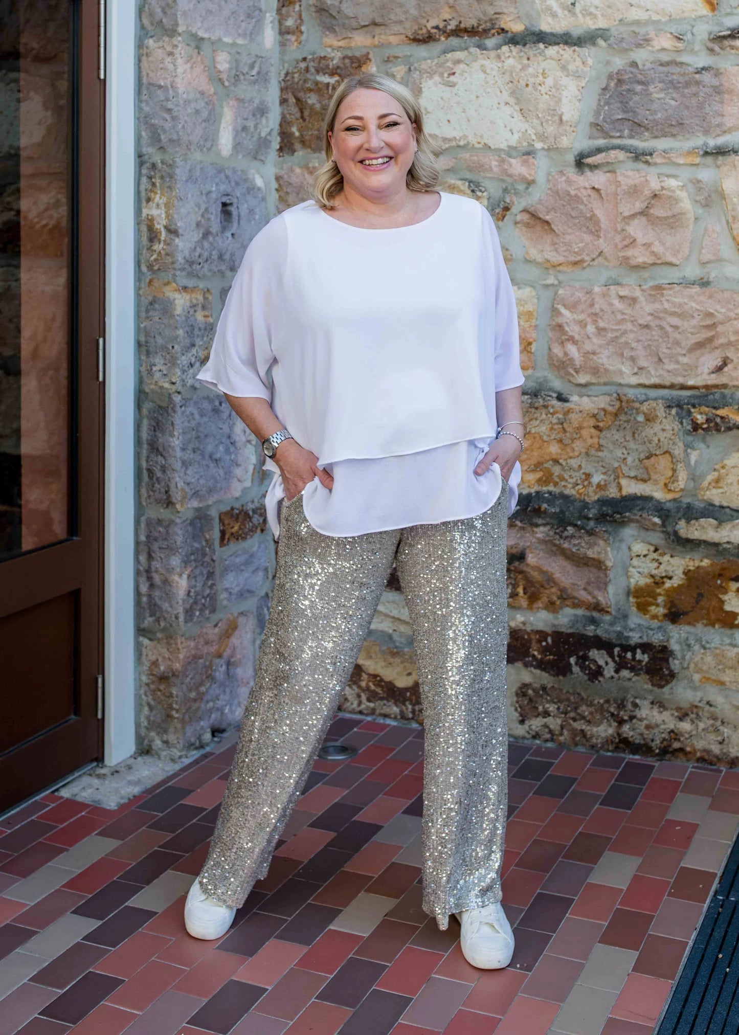 Philosophy Disco Sequin Palatzo Pant - Champagne