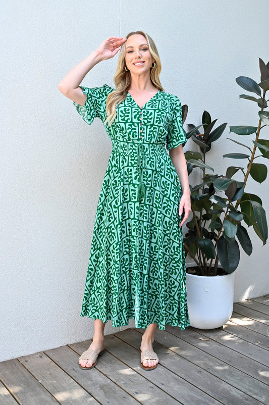 Hattie Short Sleeve Dress - Green