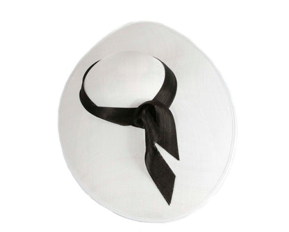 White & Black Wide Brim Fascinator Hat with Silk Abaca Trim