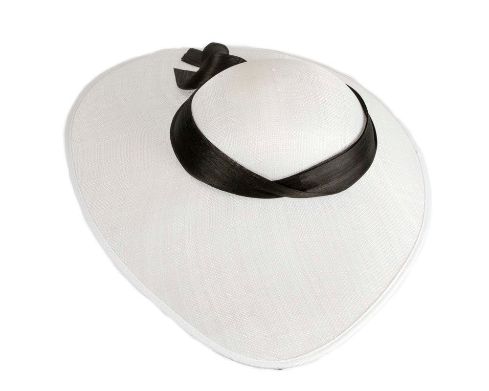 White & Black Wide Brim Fascinator Hat with Silk Abaca Trim