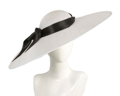 White & Black Wide Brim Fascinator Hat with Silk Abaca Trim