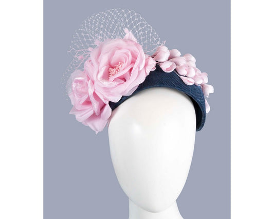 Navy Pink Designers Flower Headband