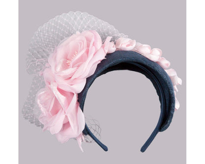 Navy Pink Designers Flower Headband