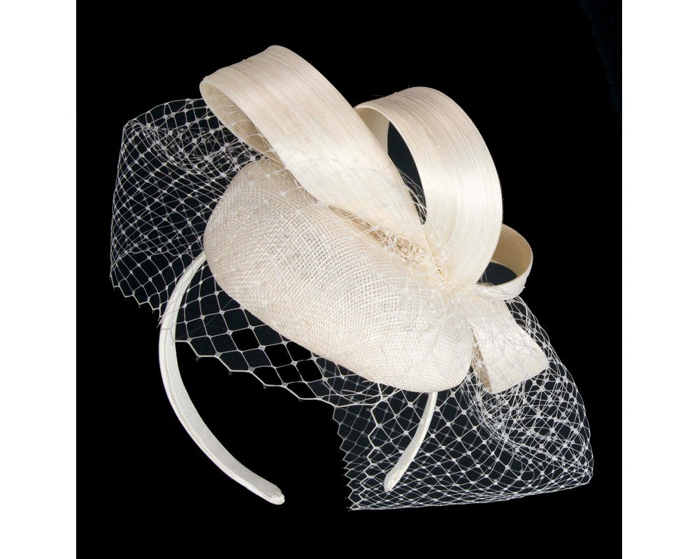 Cream Racing Pillbox Fascinator with Face Veil