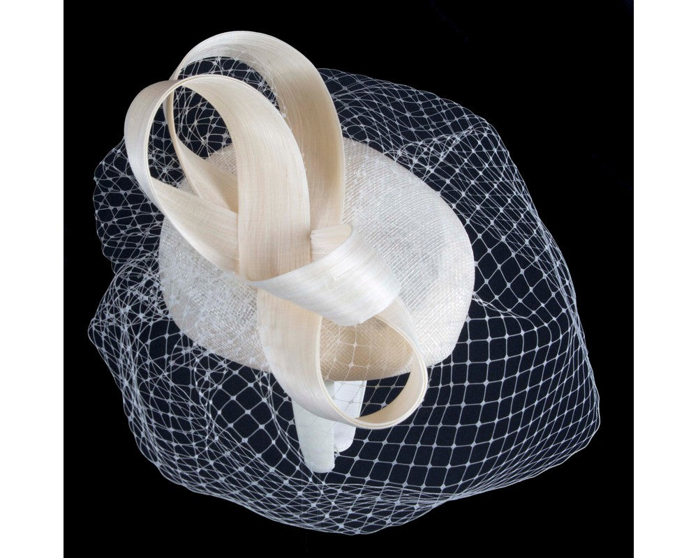 Cream Racing Pillbox Fascinator with Face Veil