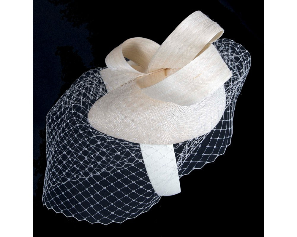 Cream Racing Pillbox Fascinator with Face Veil