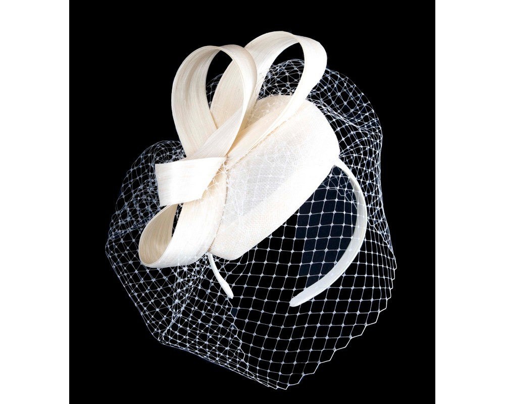 Cream Racing Pillbox Fascinator with Face Veil