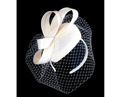 Cream Racing Pillbox Fascinator with Face Veil