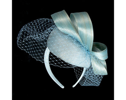 Light blue Racing Pillbox with Face Veil