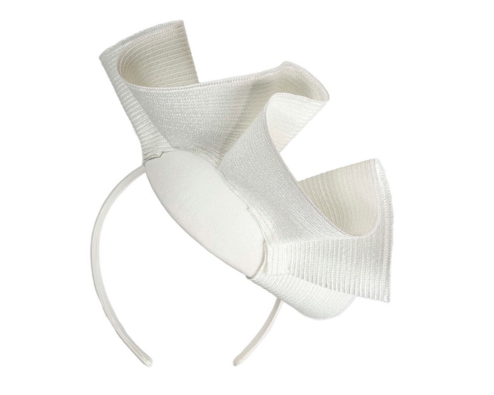 White Faux Leather Fascinator with Sculptural Trim